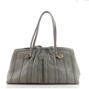 Bvlgari Gray Shoulder Bag with Textured Leather and Gold Hardware